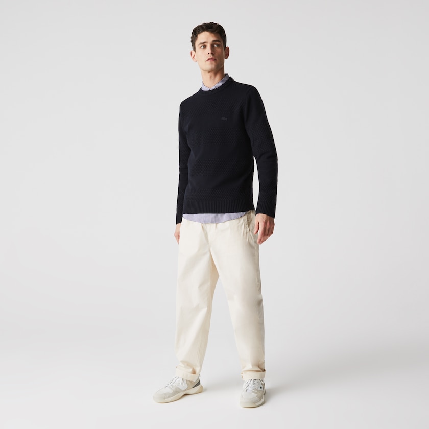 Suéteres Lacoste Masculino Azul Marinho Azuis Textured Striped Wool-Blend FX4-29272J2