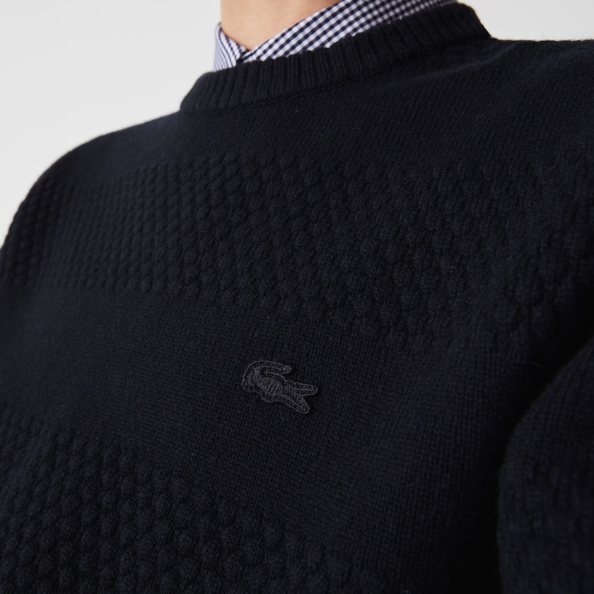 Suéteres Lacoste Masculino Azul Marinho Azuis Textured Striped Wool-Blend FX4-29272J2