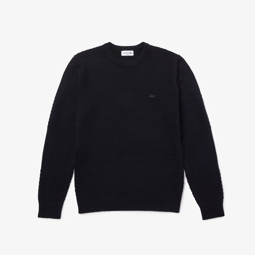 Suéteres Lacoste Masculino Azul Marinho Azuis Textured Striped Wool-Blend FX4-29272J2