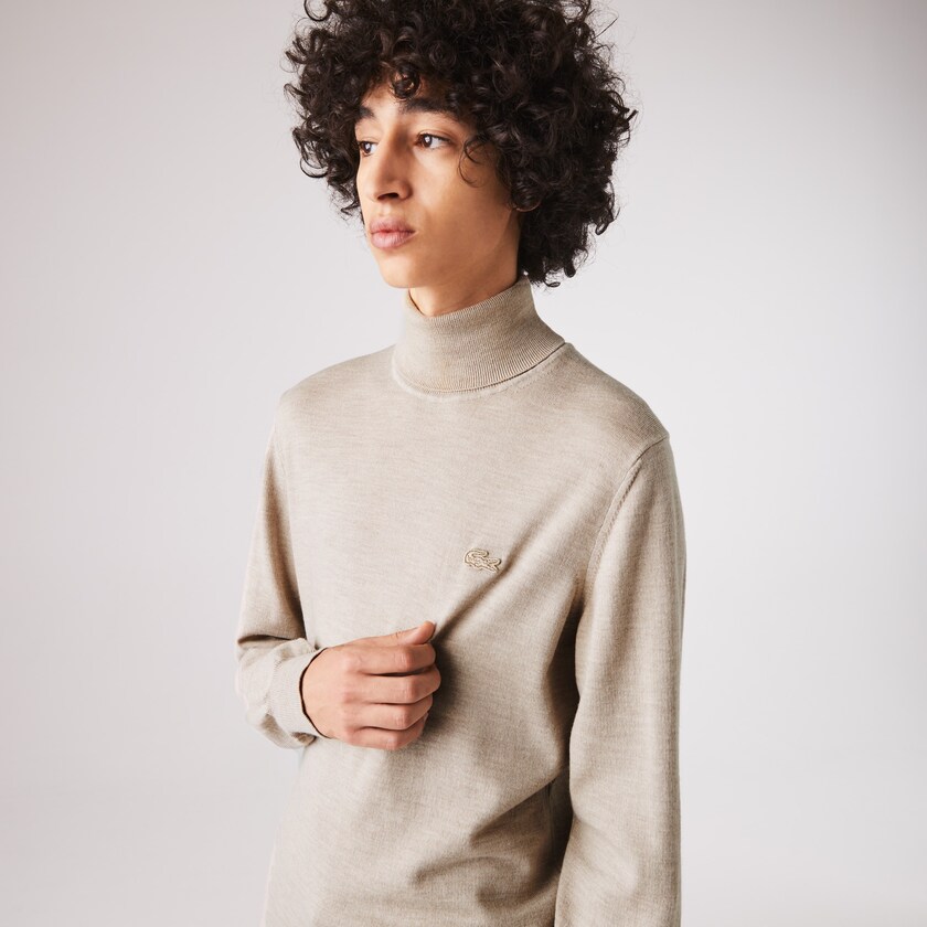 Suéteres Lacoste Masculino Bege Turtleneck Merino Wool AI2-10621Y0