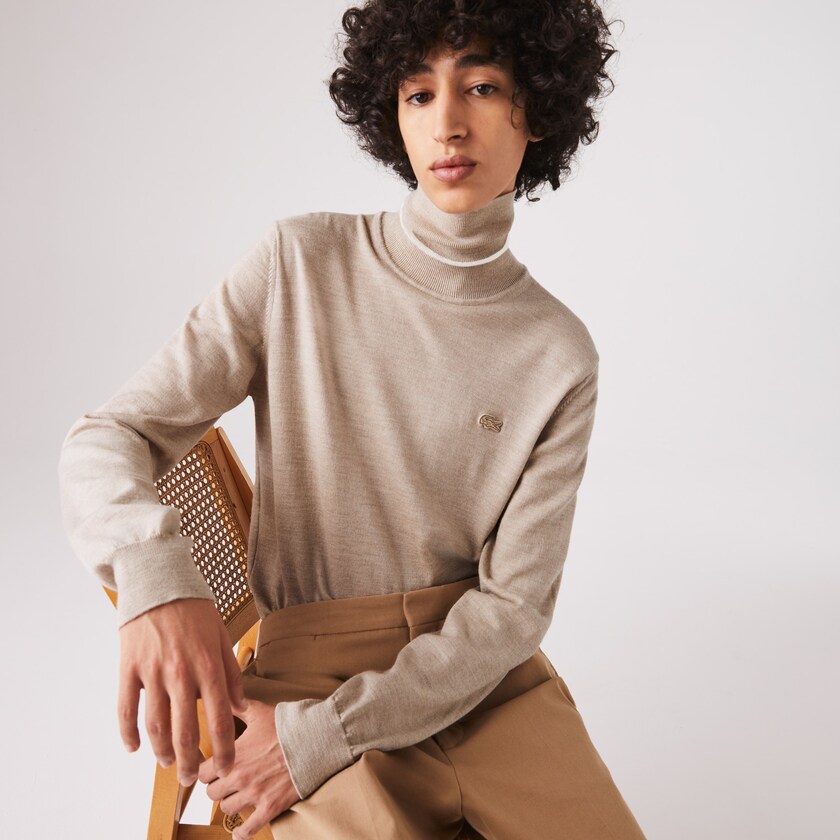 Suéteres Lacoste Masculino Bege Turtleneck Merino Wool AI2-10621Y0