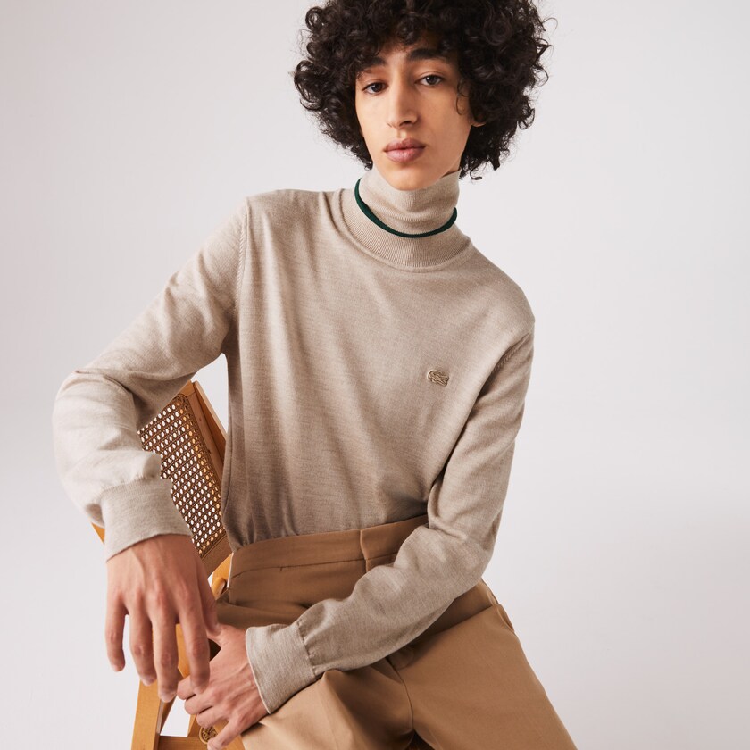 Suéteres Lacoste Masculino Bege Turtleneck Merino Wool AI2-10621Y0