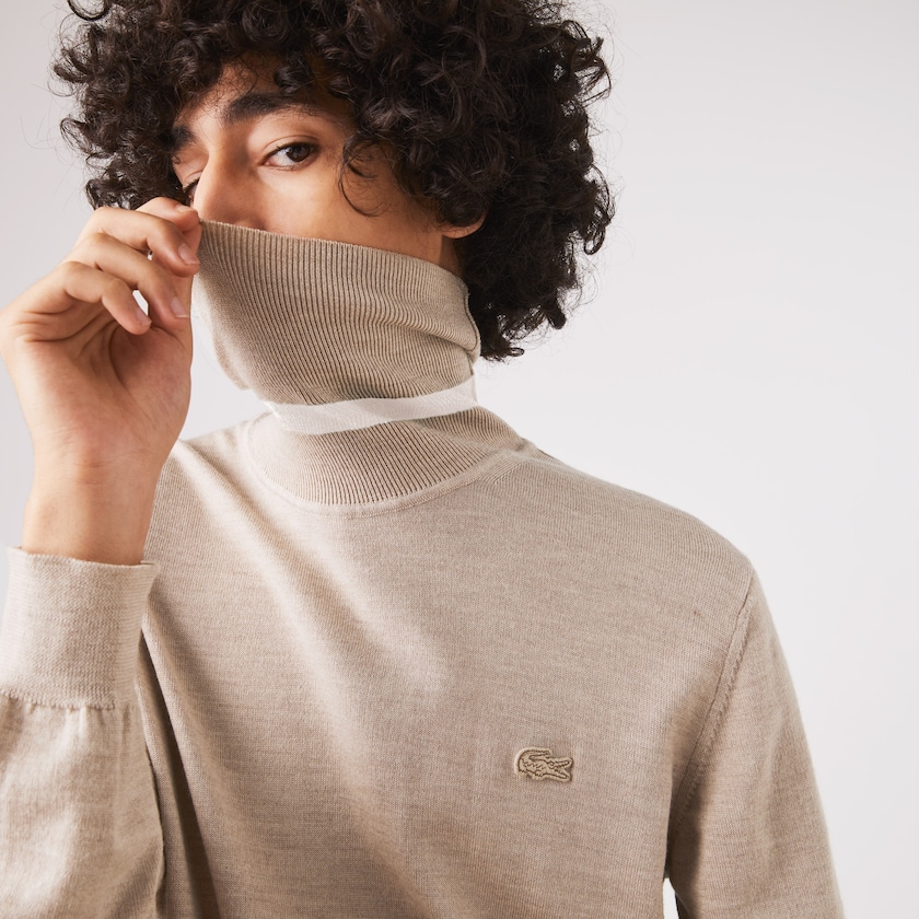 Suéteres Lacoste Masculino Bege Turtleneck Merino Wool AI2-10621Y0