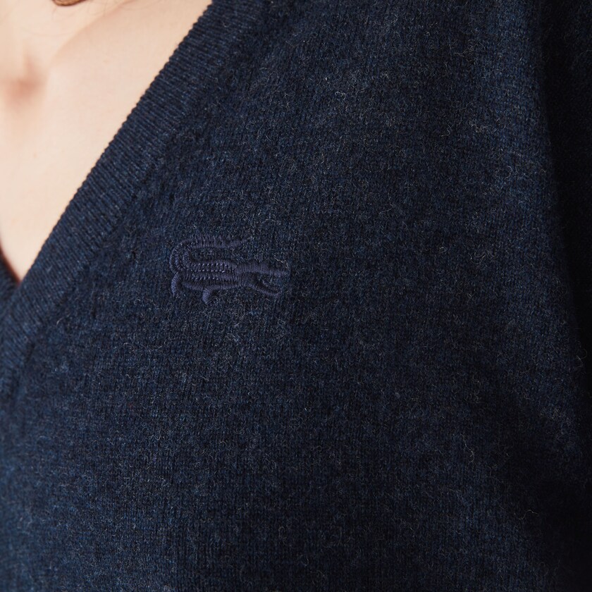Suéteres Lacoste Feminino Azuis V-Neck Wool VO2-49254D2