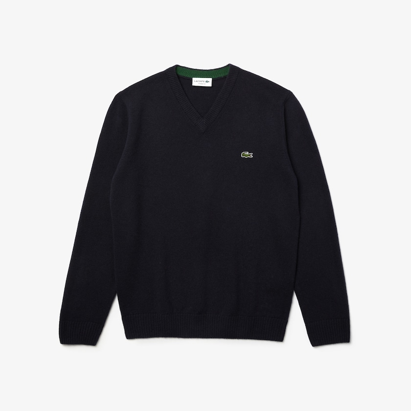 Suéteres Lacoste Masculino Azul Marinho Azuis V-Neck Wool FP5-36383P5