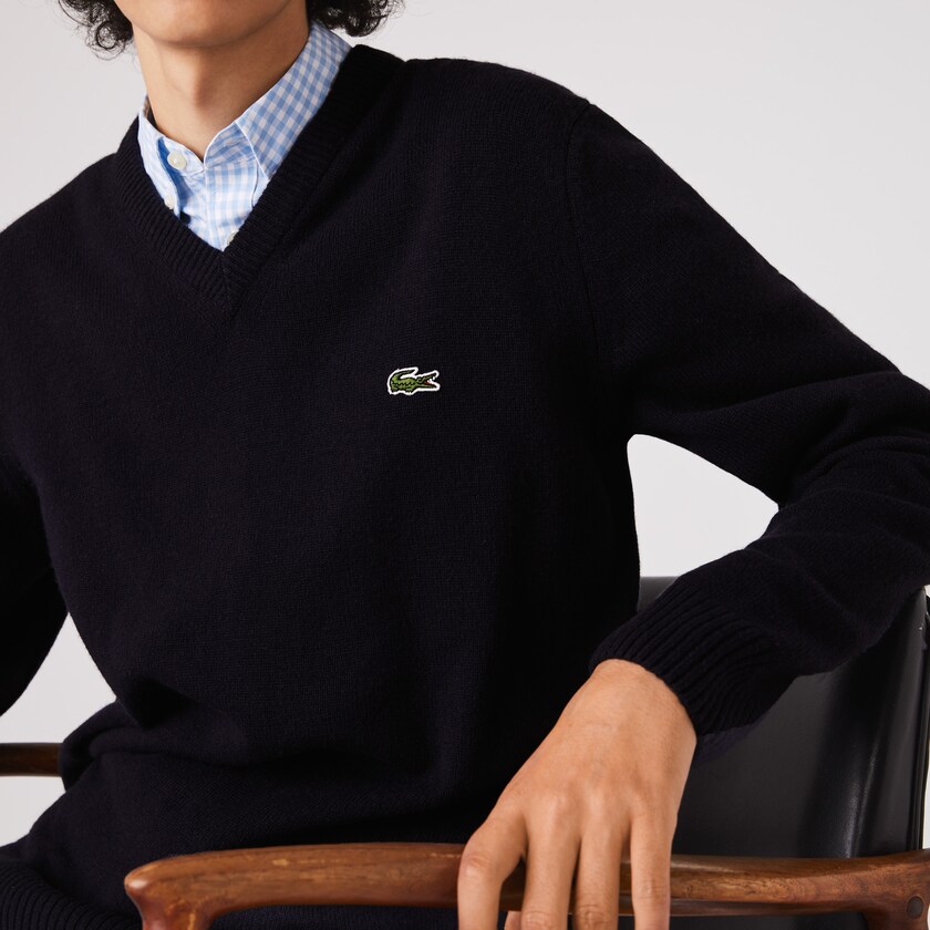 Suéteres Lacoste Masculino Azul Marinho Azuis V-Neck Wool FP5-36383P5
