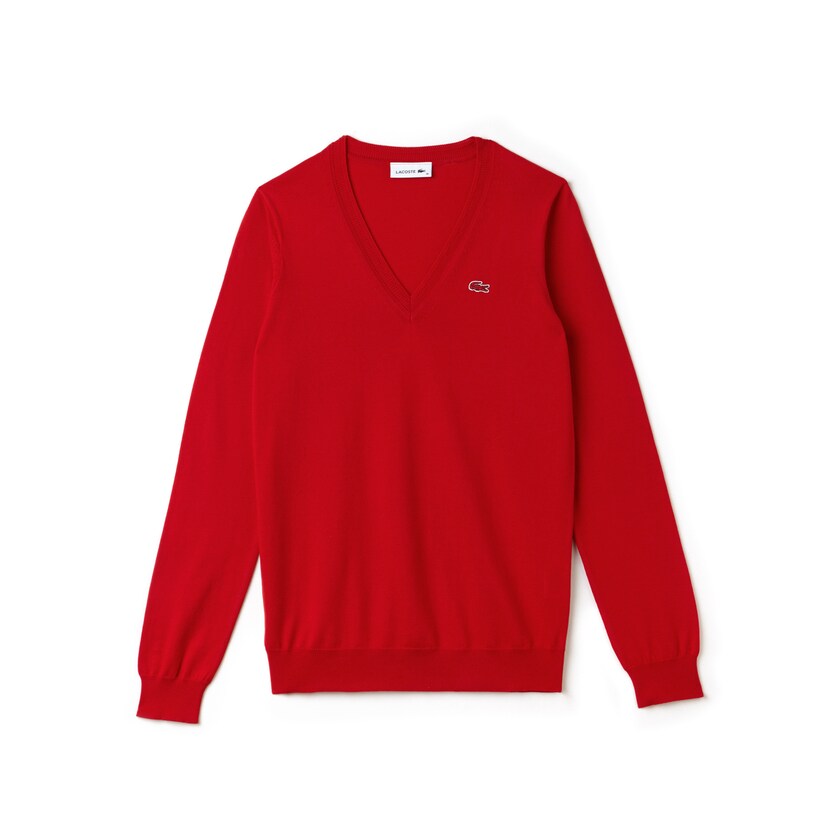 Suéteres Lacoste Feminino Vermelhas V-neck Jersey HL6-92349I6