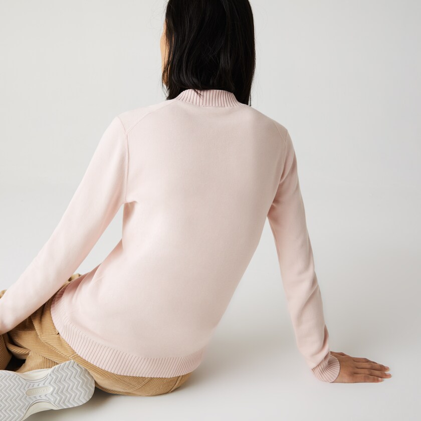 Suéteres Lacoste Feminino Luz Rosa Branco V-neck Organic Cotton BJ5-80478B9