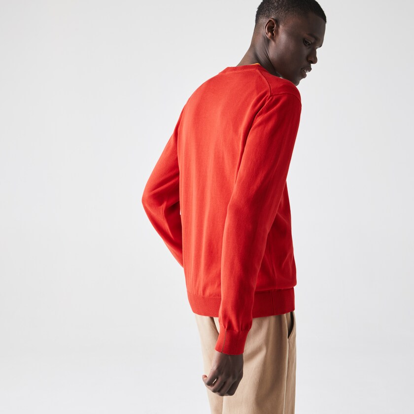 Suéteres Lacoste Masculino Vermelhas V-neck Organic Cotton YL2-09730J0