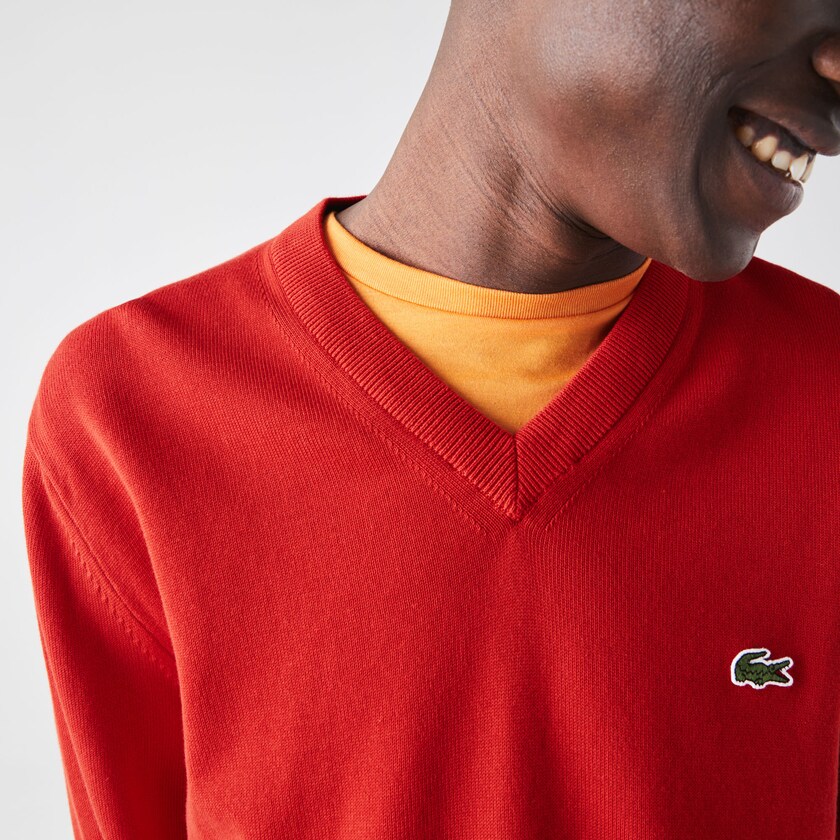 Suéteres Lacoste Masculino Vermelhas V-neck Organic Cotton YL2-09730J0