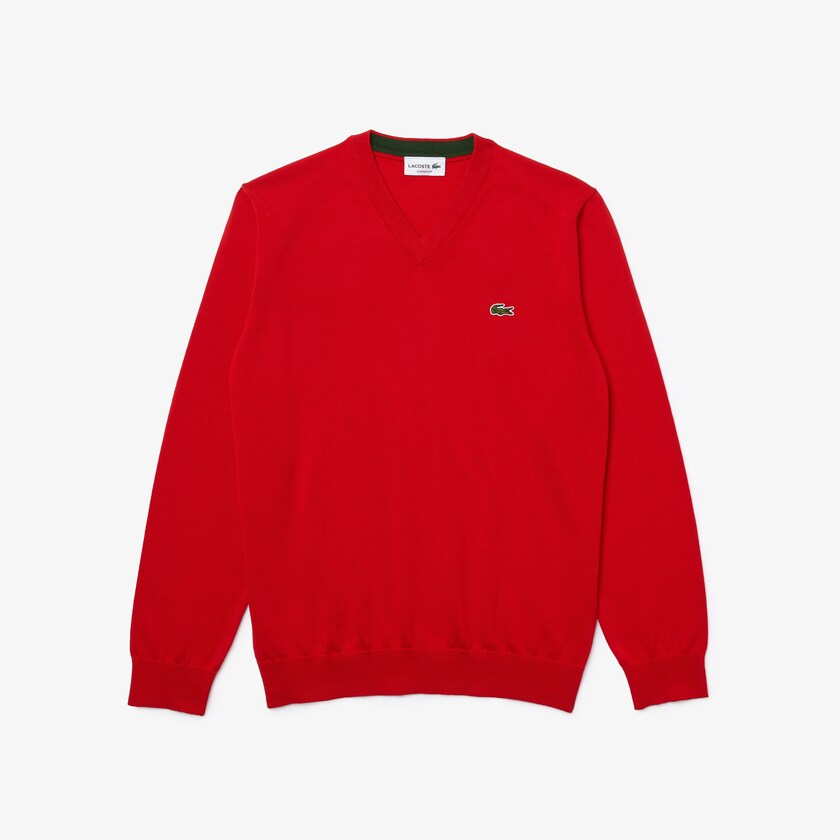 Suéteres Lacoste Masculino Vermelhas V-neck Organic Cotton YL2-09730J0