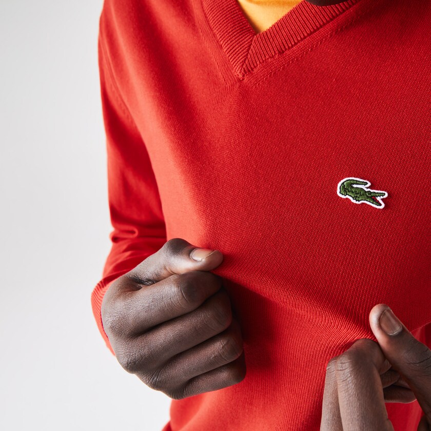 Suéteres Lacoste Masculino Vermelhas V-neck Organic Cotton YL2-09730J0