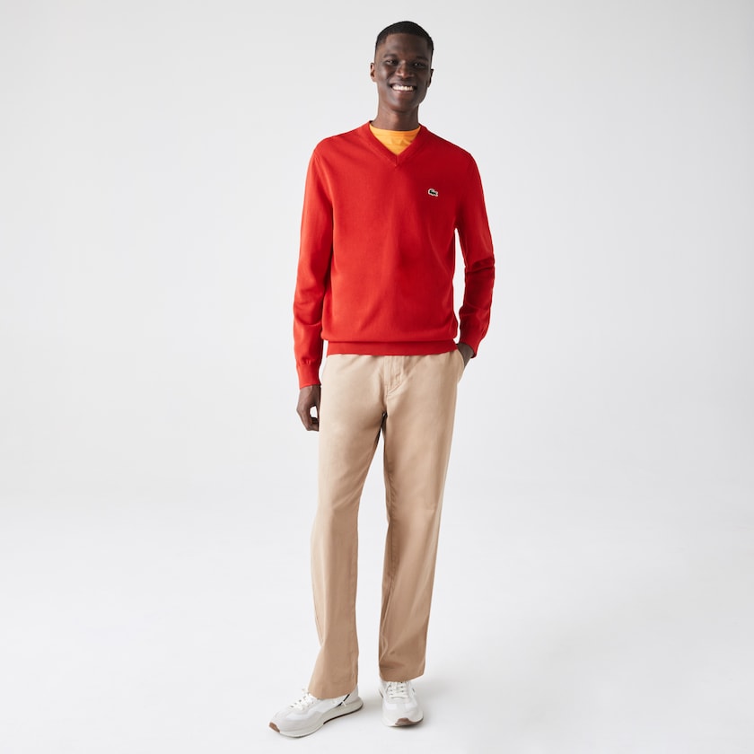 Suéteres Lacoste Masculino Vermelhas V-neck Organic Cotton YL2-09730J0