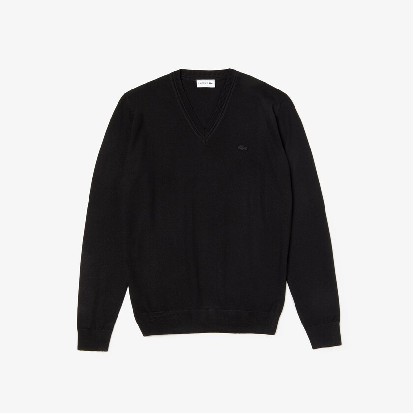 Suéteres Lacoste Masculino Pretas V-neck Wool Jersey EL5-04400E0