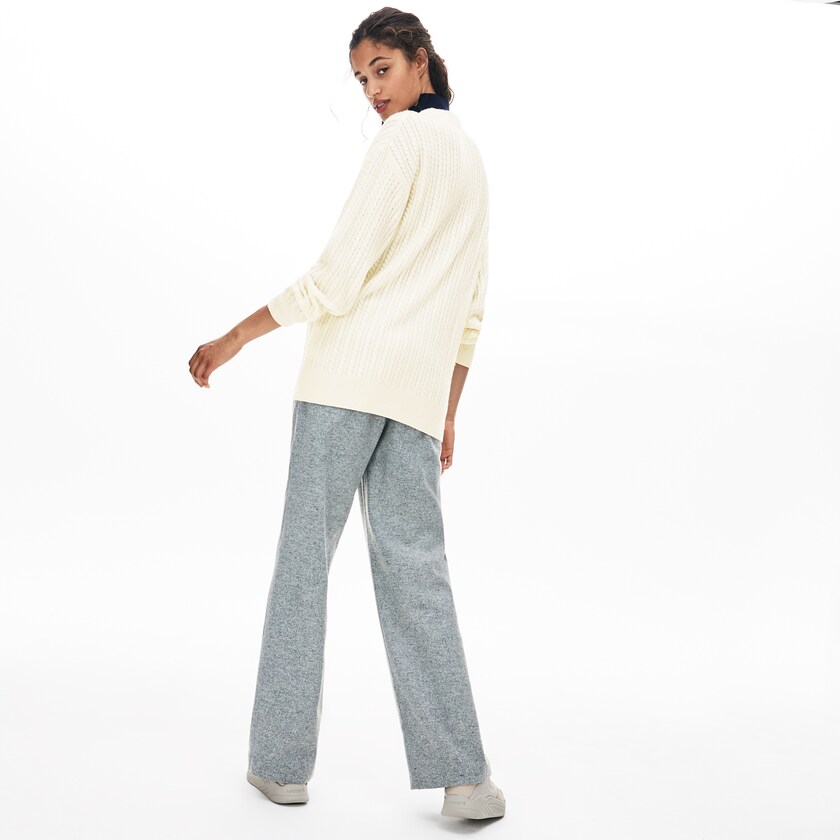 Suéteres Lacoste Feminino Branco Wool And Cashmere Blend Cable Knit Cardigan OL0-48314J0