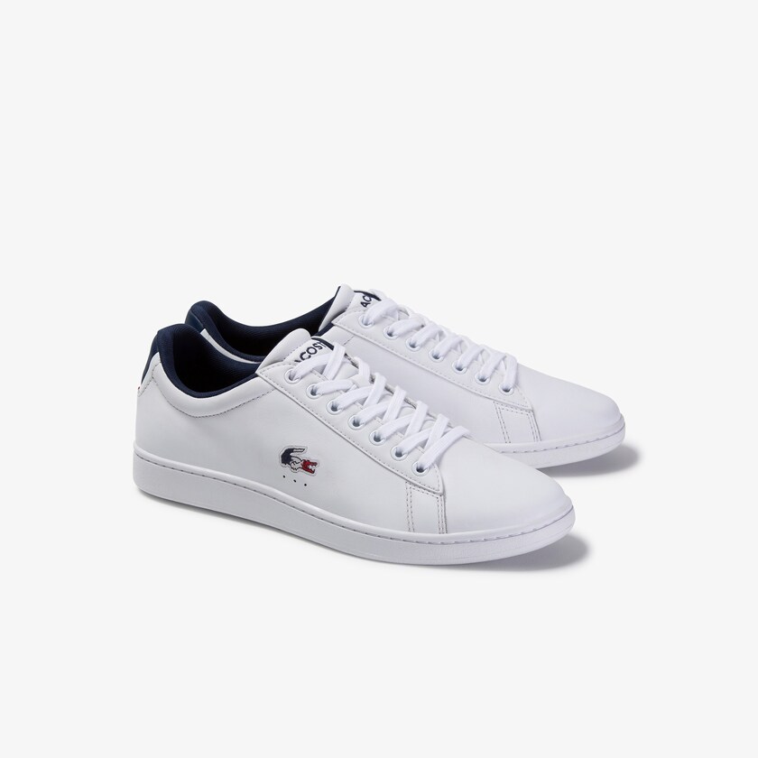 Tenis Lacoste Masculino Branco Azul Marinho Vermelhas Carnaby Evo Leather and Synthetic RX4-17131W7