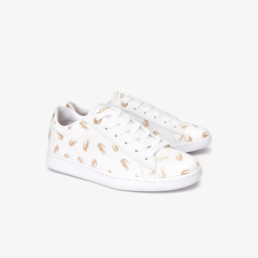 Tenis Lacoste Criança Branco Douradas Carnaby Metallic Crocodile Sneaker AY5-82228K9