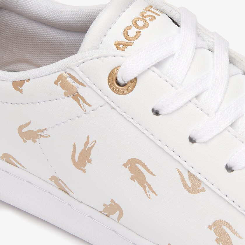 Tenis Lacoste Criança Branco Douradas Carnaby Metallic Crocodile Sneaker AY5-82228K9