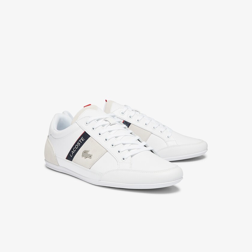 Tenis Lacoste Masculino Branco Azul Marinho Chaymon Leather and Suede GE5-15691W0
