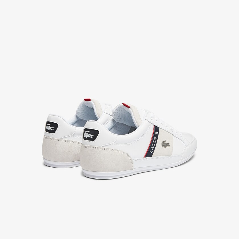 Tenis Lacoste Masculino Branco Azul Marinho Chaymon Leather and Suede GE5-15691W0