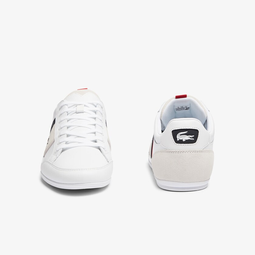 Tenis Lacoste Masculino Branco Azul Marinho Chaymon Leather and Suede GE5-15691W0