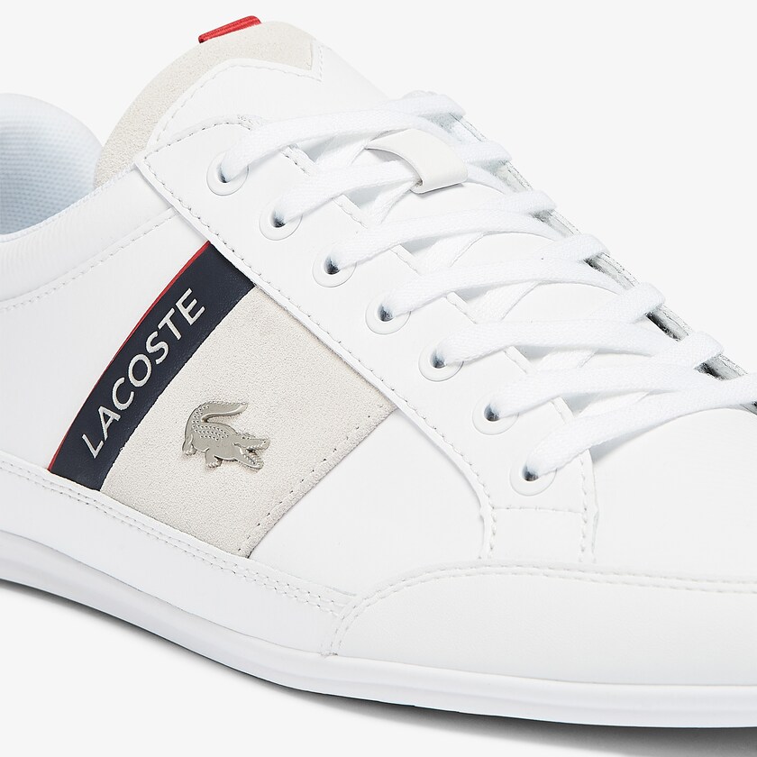 Tenis Lacoste Masculino Branco Azul Marinho Chaymon Leather and Suede GE5-15691W0