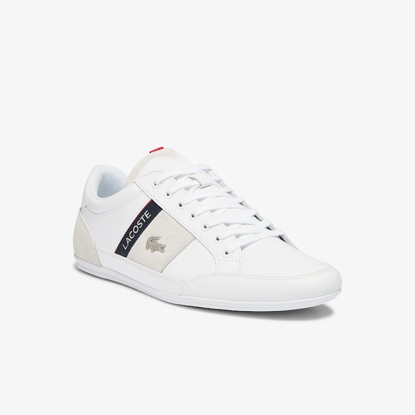 Tenis Lacoste Masculino Branco Azul Marinho Chaymon Leather and Suede GE5-15691W0