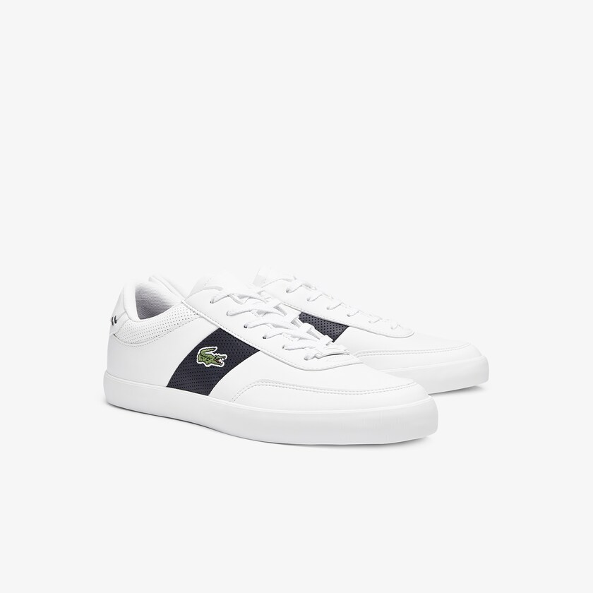Tenis Lacoste Masculino Branco Azul Marinho Court-Master Leather and Synthetic Perforated IN9-23672W2