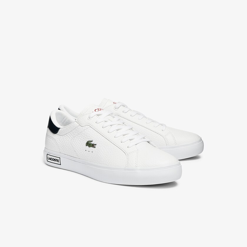 Tenis Lacoste Masculino Branco Bege Powercourt Leather QU9-73497L1