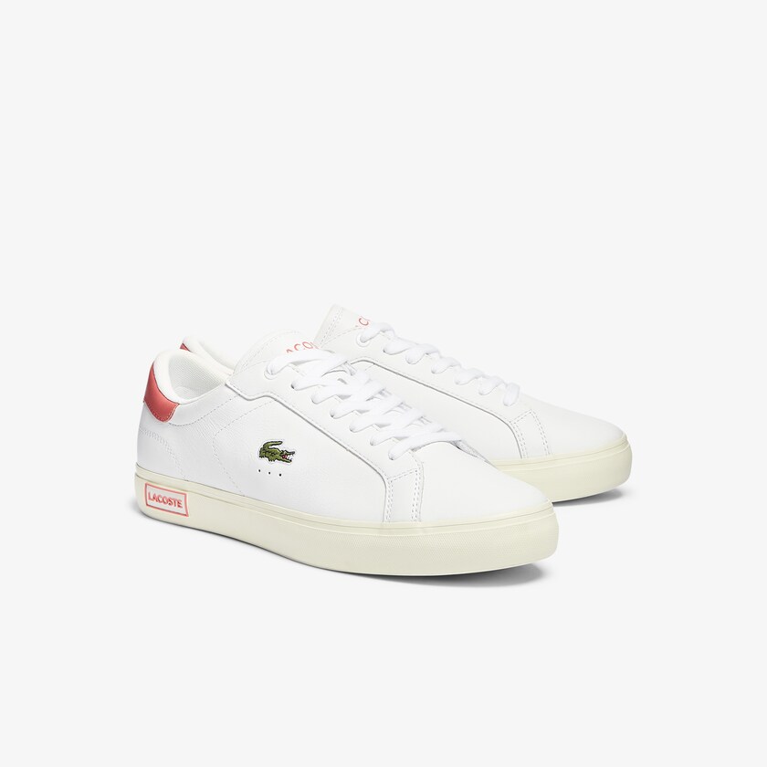 Tenis Lacoste Masculino Branco Rosa Powercourt Smooth Leather BJ3-85598V7