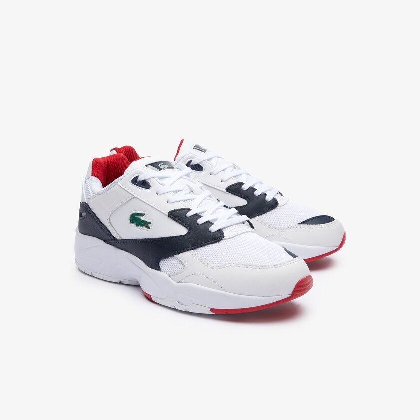 Tenis Lacoste Masculino Branco Azul Marinho Storm 96 LO Mesh and Leather rubber crocodile IR4-64916S3