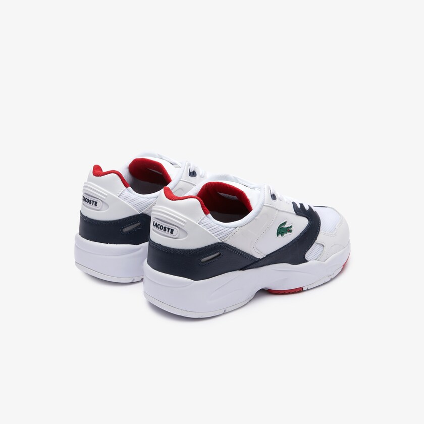 Tenis Lacoste Masculino Branco Azul Marinho Storm 96 LO Mesh and Leather rubber crocodile IR4-64916S3