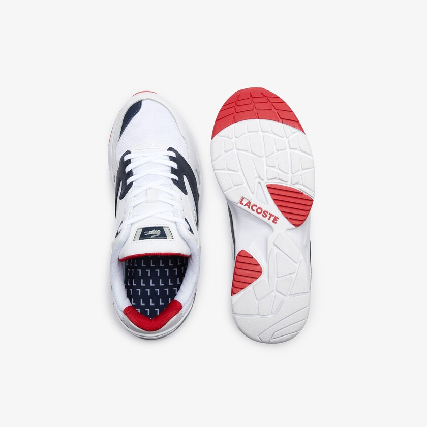 Tenis Lacoste Masculino Branco Azul Marinho Storm 96 LO Mesh and Leather rubber crocodile IR4-64916S3