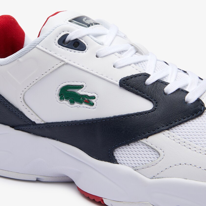 Tenis Lacoste Masculino Branco Azul Marinho Storm 96 LO Mesh and Leather rubber crocodile IR4-64916S3