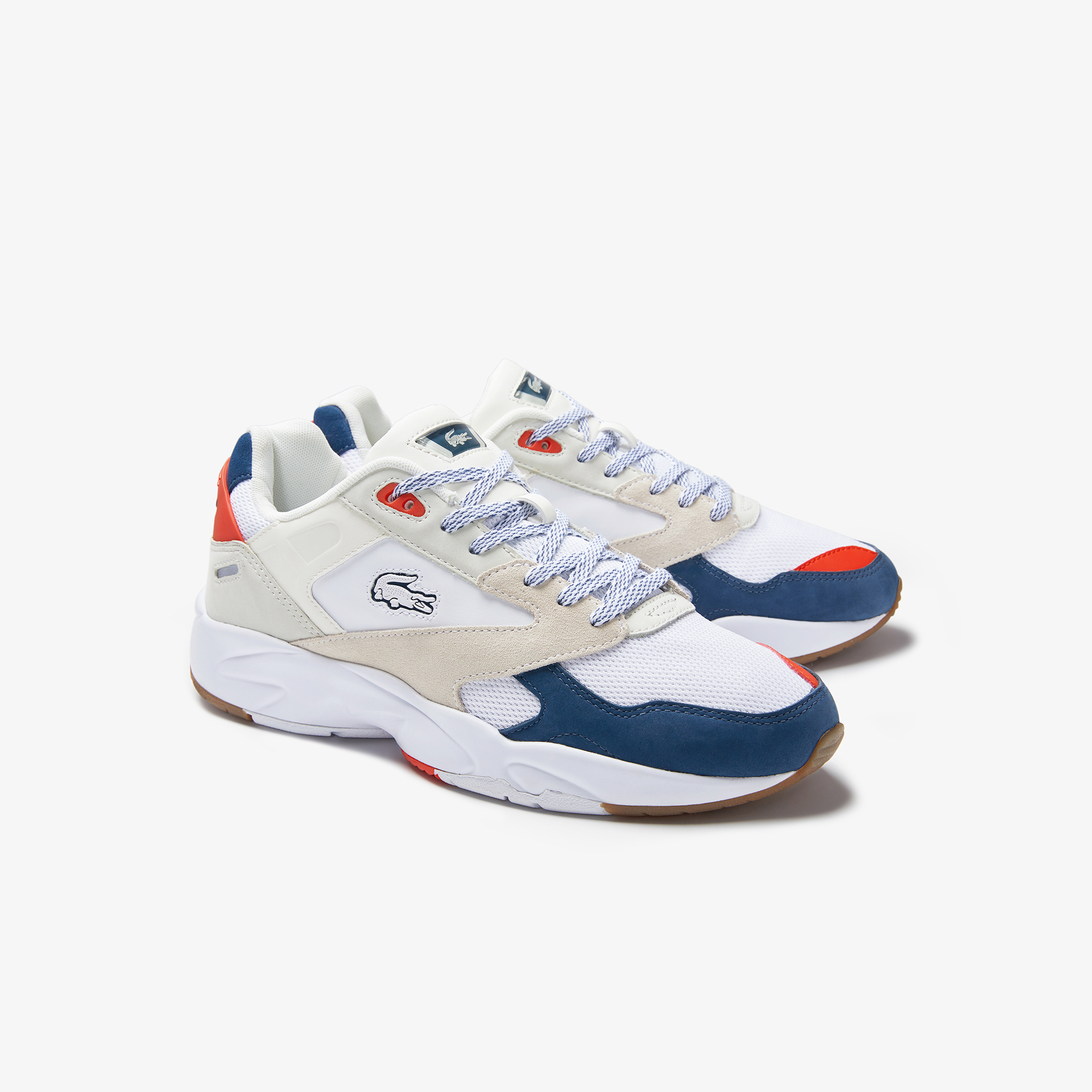 Tenis Lacoste Masculino Branco Azuis Escuro Storm 96 LO Textile DJ6-75277B1