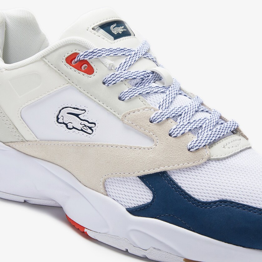 Tenis Lacoste Masculino Branco Azuis Escuro Storm 96 LO Textile DJ6-75277B1