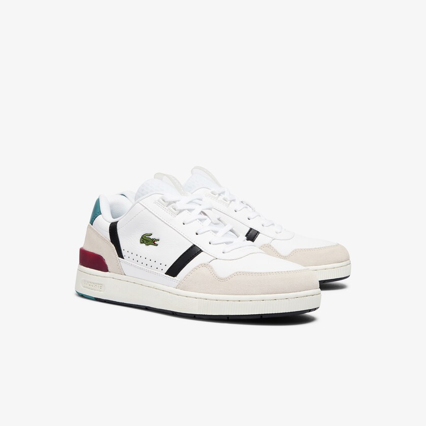 Tenis Lacoste Masculino Branco Bege T-Clip Leather Colour-Pop DB3-44324R3