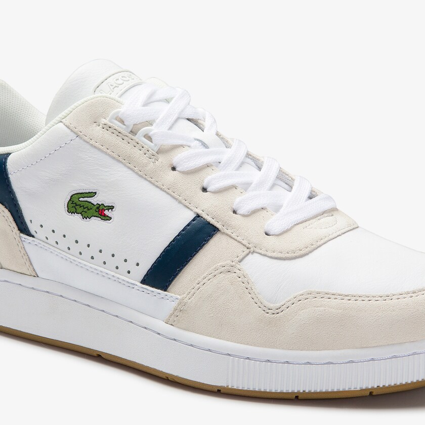Tenis Lacoste Masculino Branco Bege T-Clip Tricolour Leather and Suede LZ9-83468U8