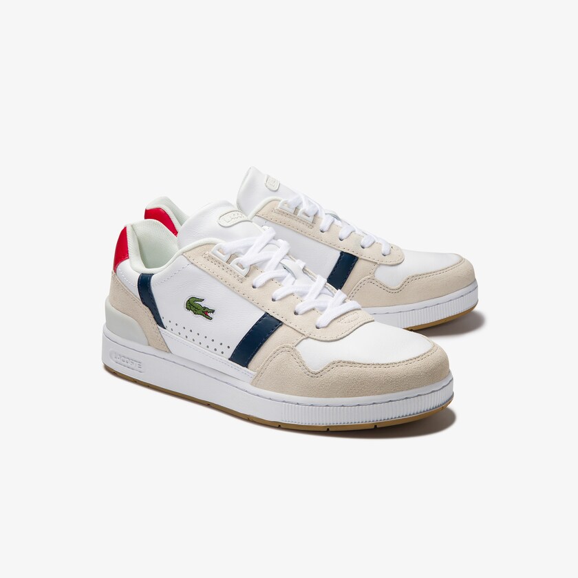 Tenis Lacoste Feminino Branco Bege T-Clip Tricolour Leather and Suede WQ5-76517L4