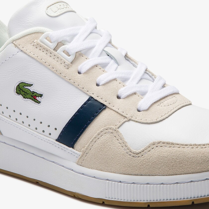 Tenis Lacoste Feminino Branco Bege T-Clip Tricolour Leather and Suede WQ5-76517L4