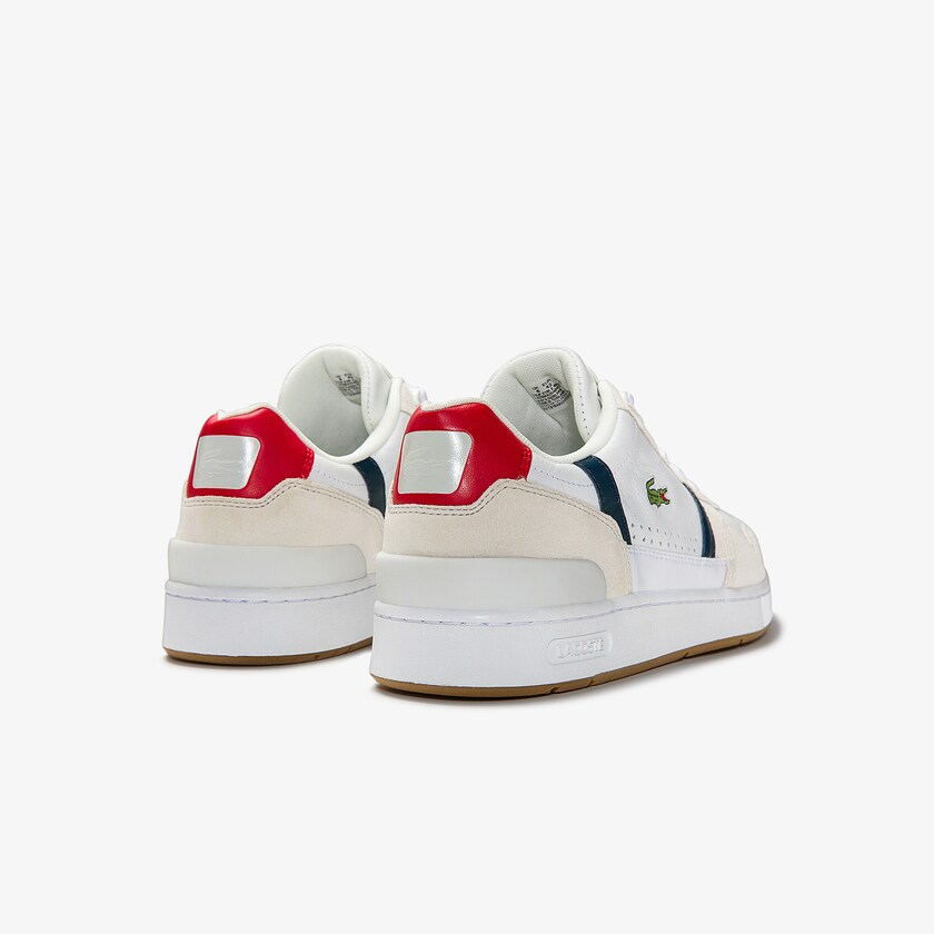 Tenis Lacoste Masculino Branco Azul Marinho Vermelhas T-Clip Tricolour Leather and Suede NY8-33193F3