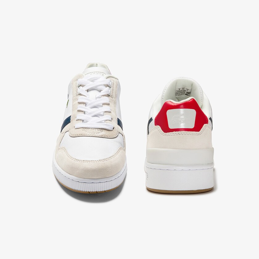 Tenis Lacoste Masculino Branco Azul Marinho Vermelhas T-Clip Tricolour Leather and Suede NY8-33193F3