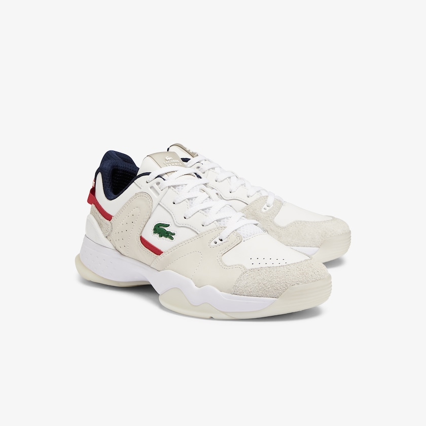 Tenis Lacoste Masculino Branco Bege T-Point Leather and Suede UD9-84768X5