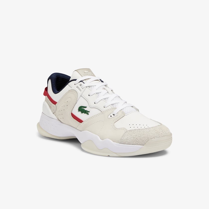 Tenis Lacoste Masculino Branco Bege T-Point Leather and Suede UD9-84768X5