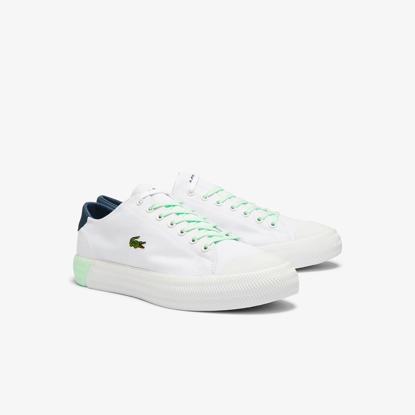 Tenis Lona Lacoste Masculino Branco Luz Verdes Gripshot Canvas and Leather KX3-67816Z2