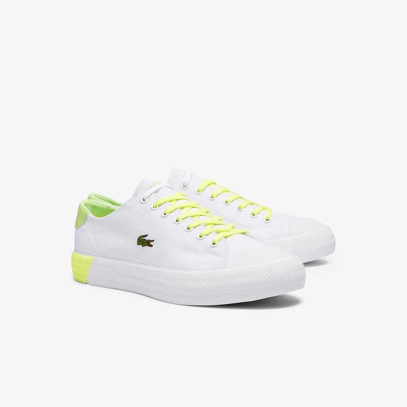 Tenis Lona Lacoste Masculino Branco Luz Amarelas Gripshot Canvas and Leather AQ3-07710J6
