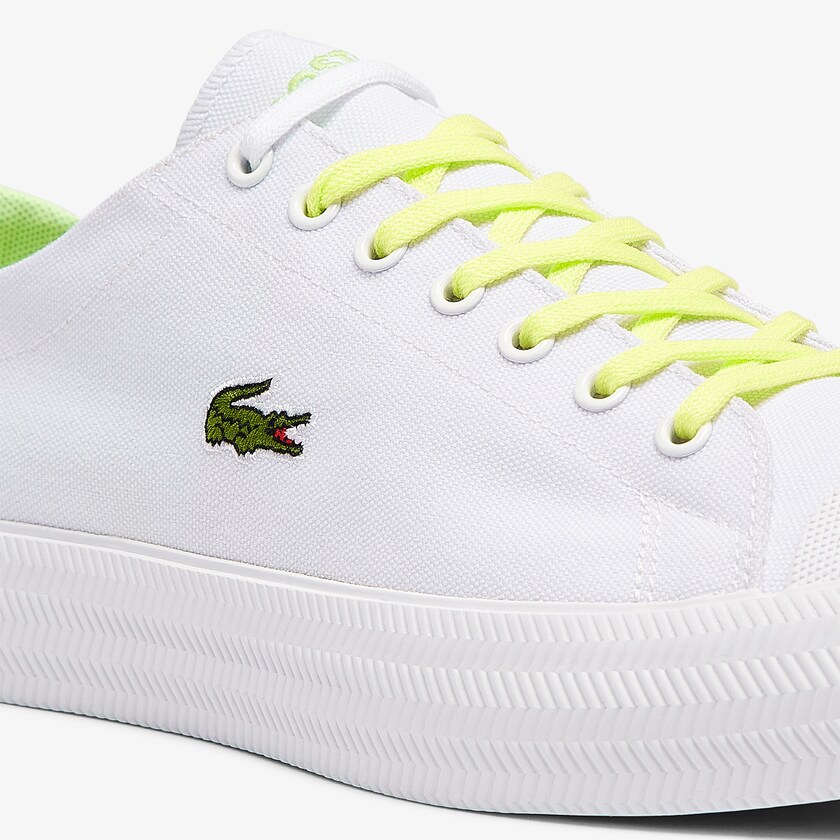 Tenis Lona Lacoste Masculino Branco Luz Amarelas Gripshot Canvas and Leather AQ3-07710J6