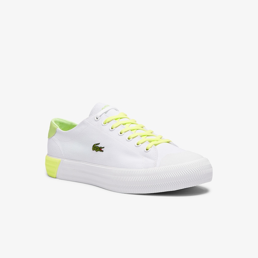 Tenis Lona Lacoste Masculino Branco Luz Amarelas Gripshot Canvas and Leather AQ3-07710J6