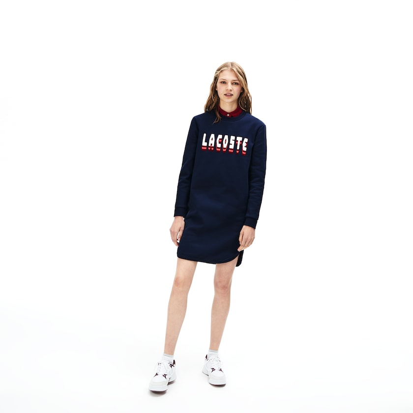 Vestido Lacoste Feminino Azul Marinho Azuis 3D-Lettering Fleece Sweatshirt YZ8-60156C1