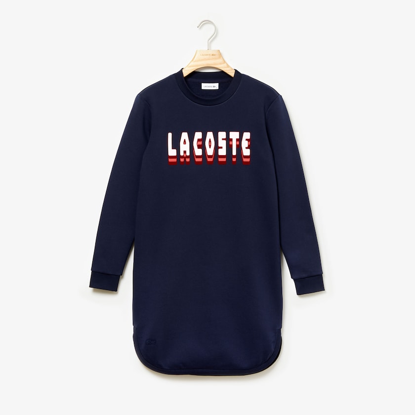 Vestido Lacoste Feminino Azul Marinho Azuis 3D-Lettering Fleece Sweatshirt YZ8-60156C1
